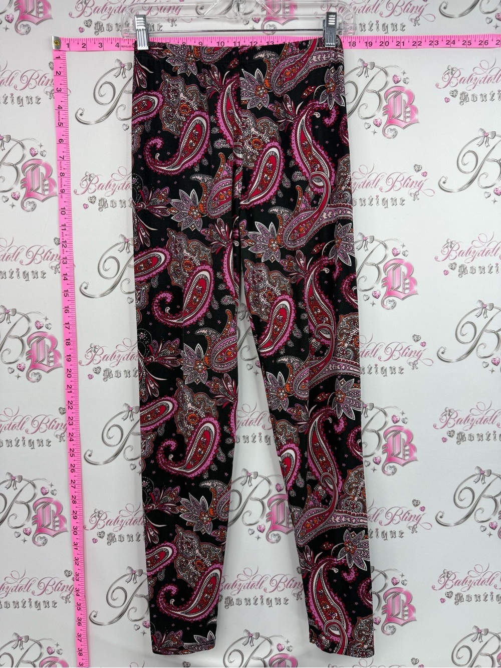 New Mix tights pants Black Leggings with Pink and Brown Paisley Print